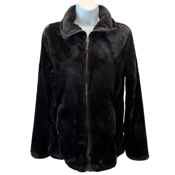32 Degrees Heat Faux Fur Jacket Black Plush Zip Up Women’s Small - Picture 1 of 5